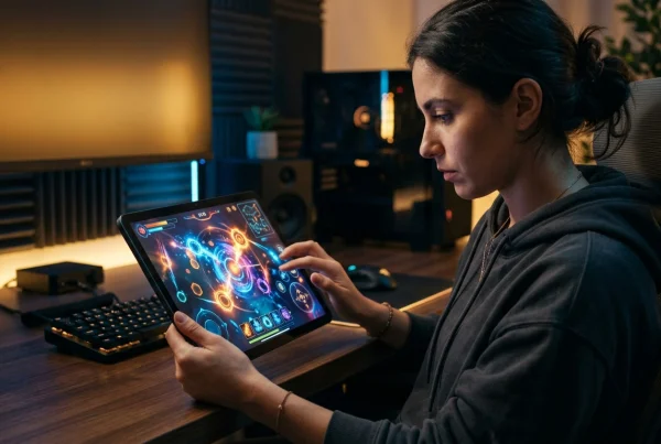 Player focusing on strategic gameplay in an online casino style digital game environment
