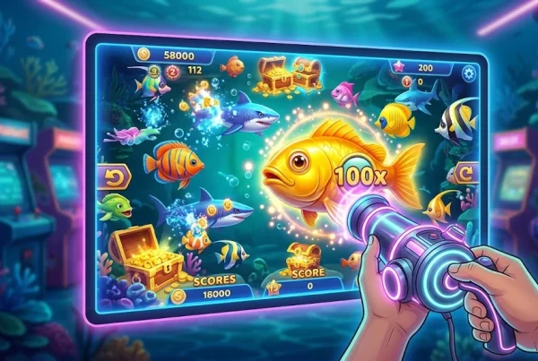 Player shooting at colorful fish in an online fish table game