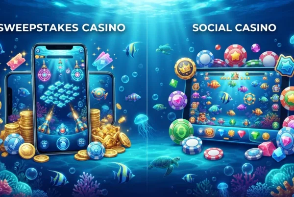 Sweepstakes casino and social casino comparison in fish arcade style