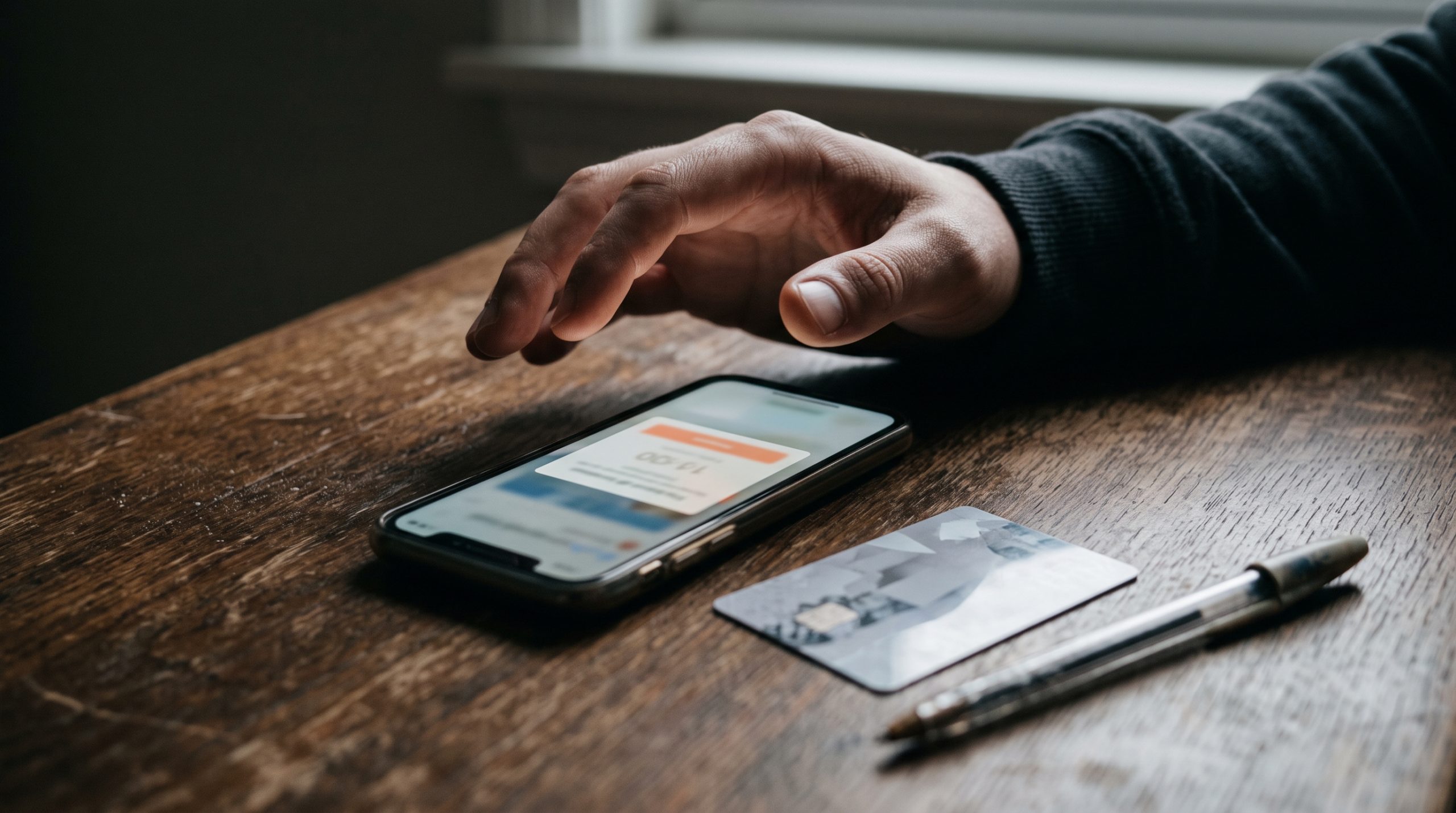 Hand hesitating over a phone pop-up that pressures the user to act fast